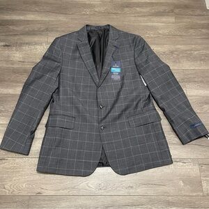 Stafford Sport Coat Blazer Mens Gray Windowpane Check Wool Coolmax Sz 48L NWT